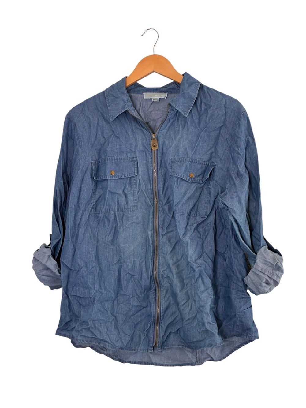Michael Michael Kors | Like new denim chambray zip front roll sleeves blouse 1X